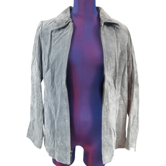 Y2K Style Leather Jacket Dennis by Dennis Basso Gray Size Small Women's - Picture 10 of 10